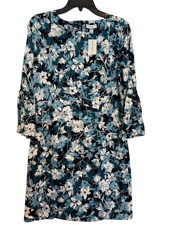 Dress Barn Tops - Floral Print 3/4 Sleeve Dress With Flared Cuffs Black & Teal Size M 95% Polyeste
